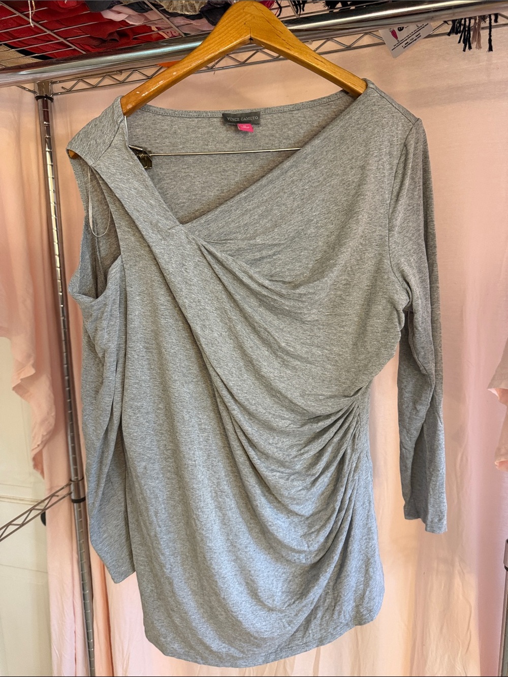 Vince Camuto Heather Gray Asymmetric Drape Long-Sleeve Top
